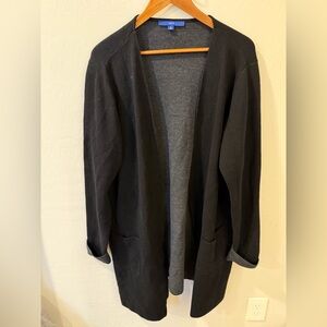Apt. 9 Open Front Long Cardigan Black Gray Lined Cuffed Sleeves Women’s XL